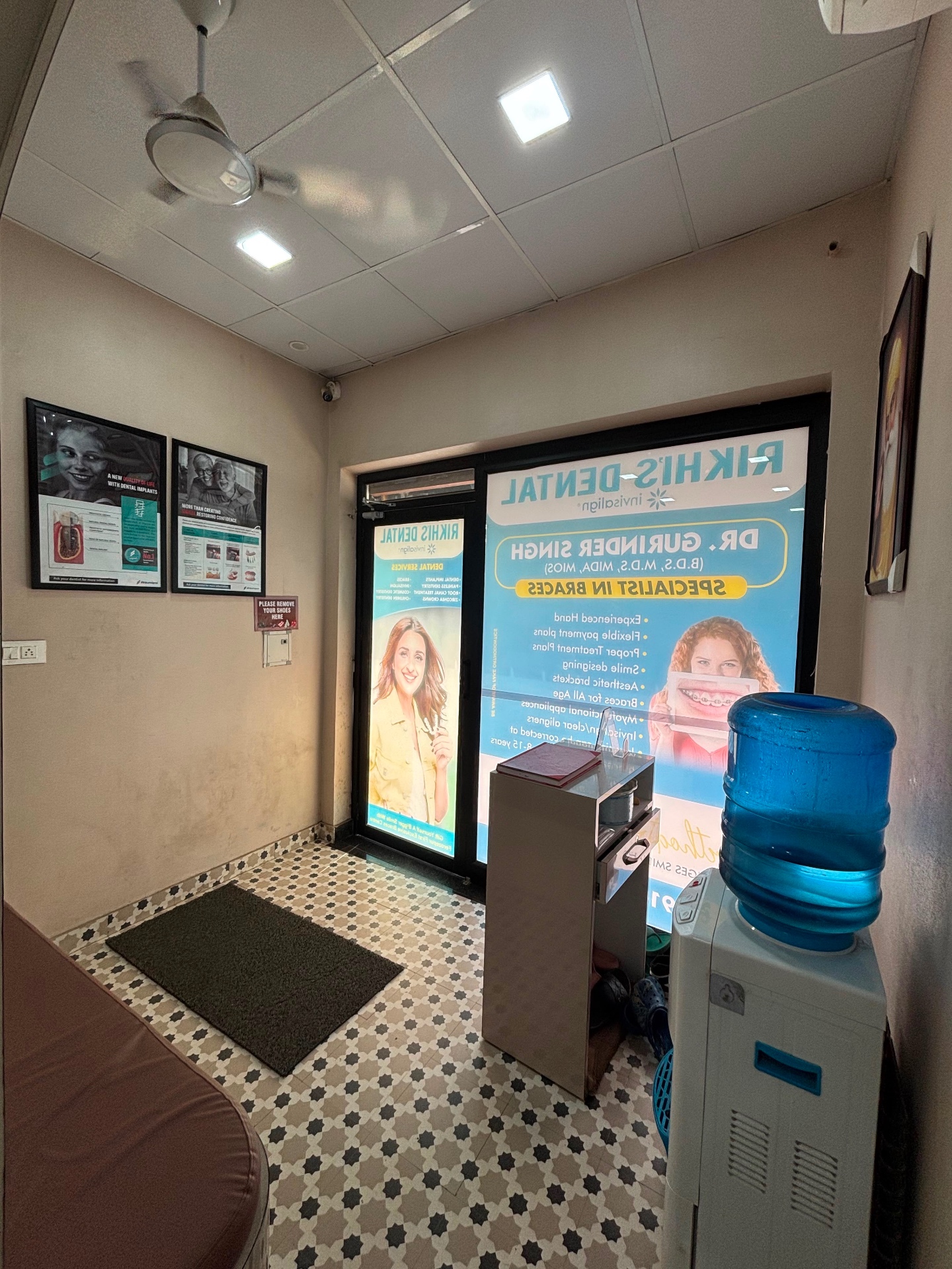 Entrance and front desk inside Rikhi's Dental